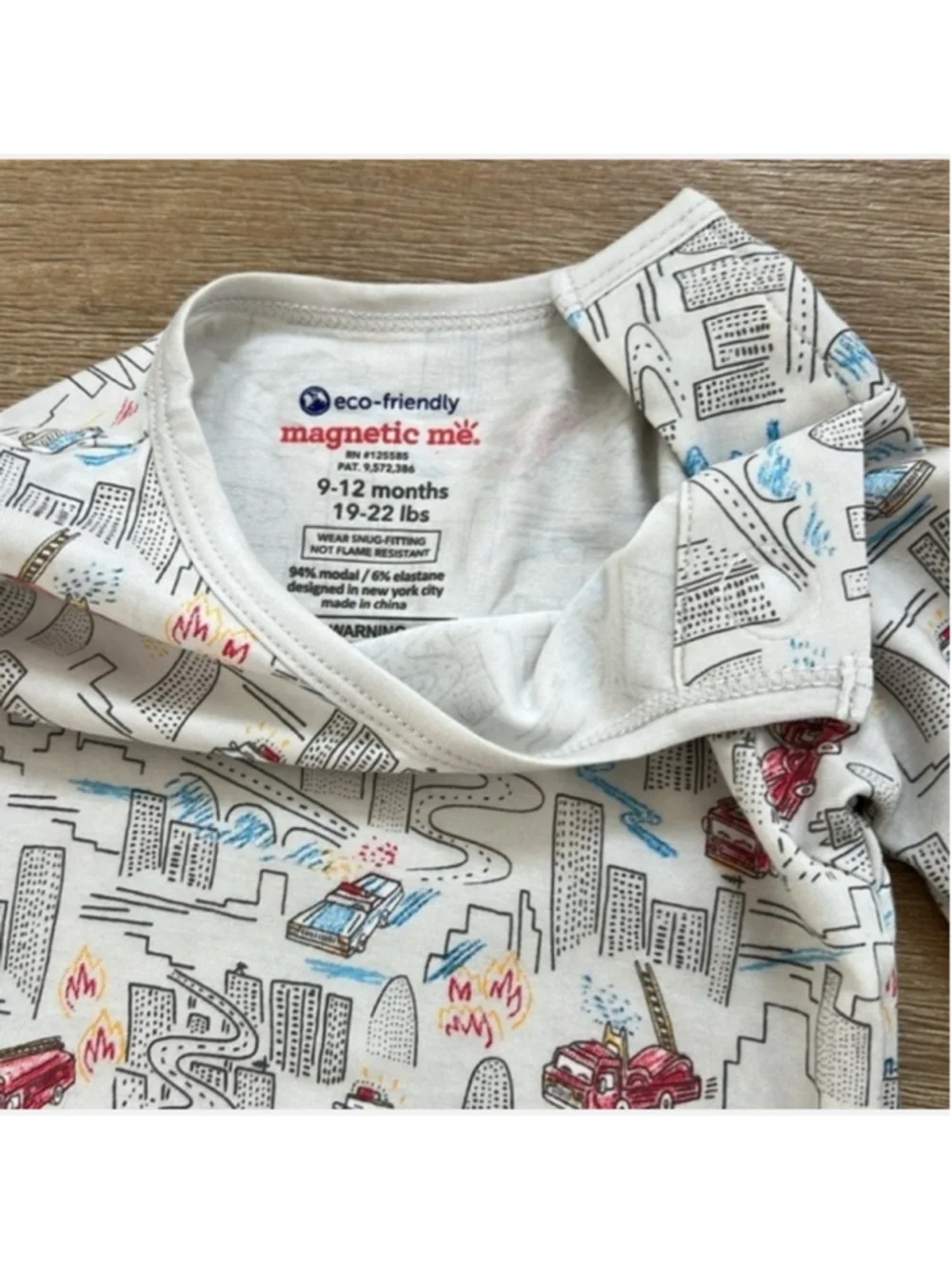 Magnetic Me Baby Pajama Set 9-12 Months White Red City Fire Truck Print